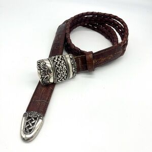 Women’s Vintage 1995 Brown Leather Rope Belt w Silver Buckle Brighton Size M
